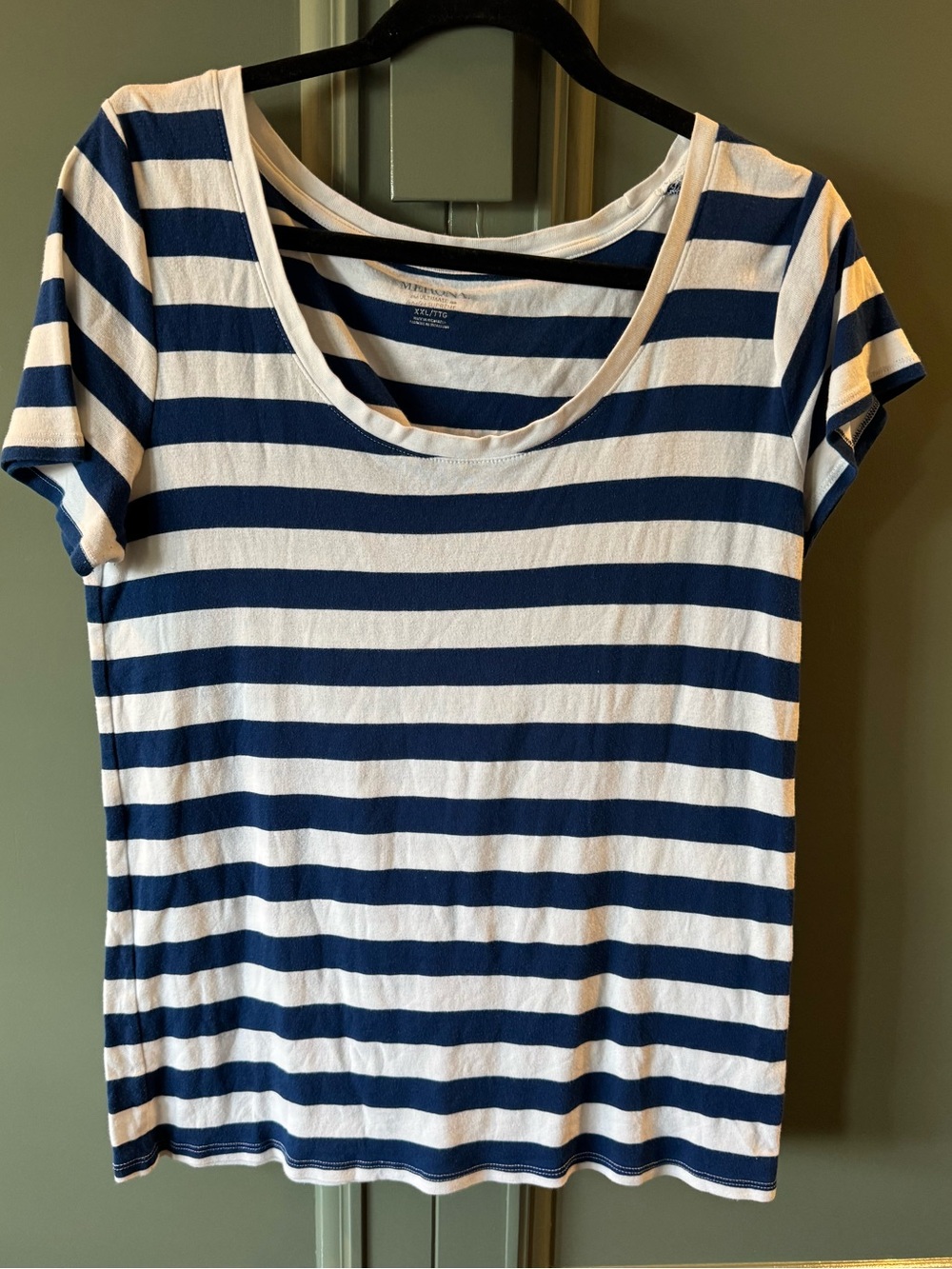 Merona Navy and White Striped Scoop Neck Tee